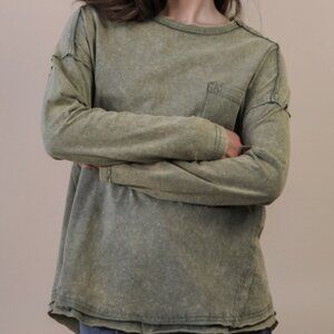 VERY J - Mineral Washed Casual Knit Top Sage Plus Size